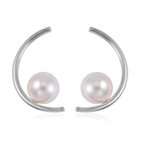 White Shell Pearl Earrings in Rhodium Over Sterling Silver