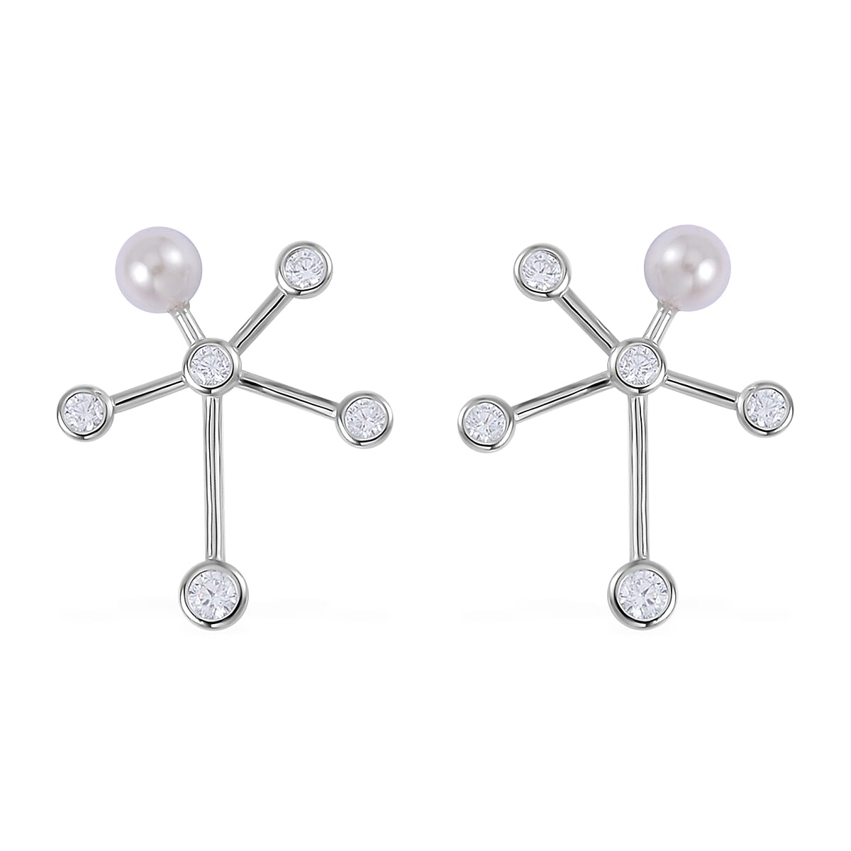 White Shell Pearl and Simulated Diamond Earrings in Rhodium Over Sterling Silver 1.35 ctw