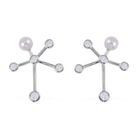 White Shell Pearl and Simulated Diamond Earrings in Rhodium Over Sterling Silver 1.35 ctw