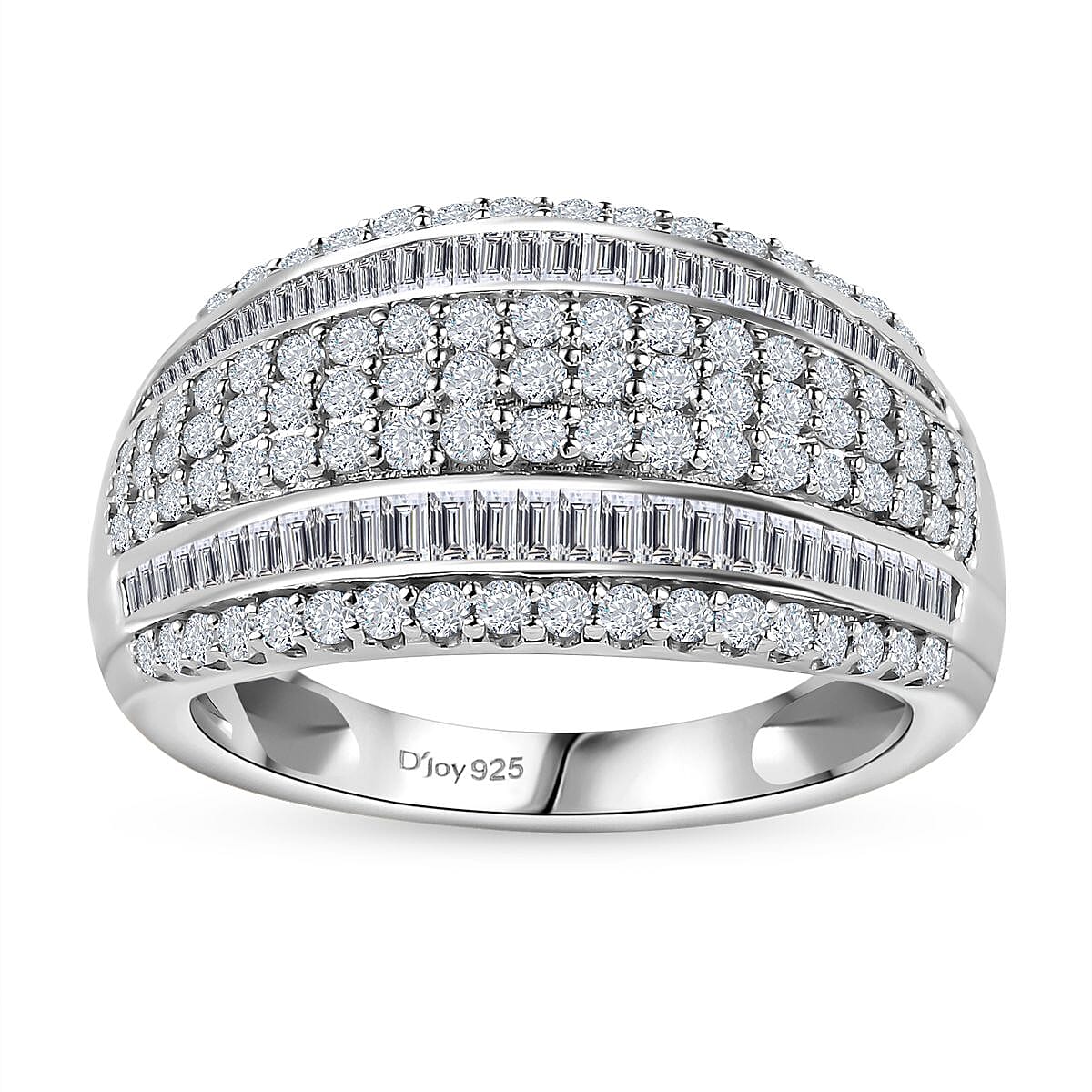 Diamond Multi Row Band Ring in Platinum Over Sterling Silver (Size 10.0) 1.00 ctw