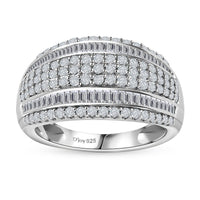 Diamond Multi Row Band Ring in Platinum Over Sterling Silver (Size 10.0) 1.00 ctw