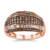 Natural Champagne Diamond Multi Row Ring in Vermeil Rose Gold Over Sterling Silver (Size 8.0) 1.00 ctw