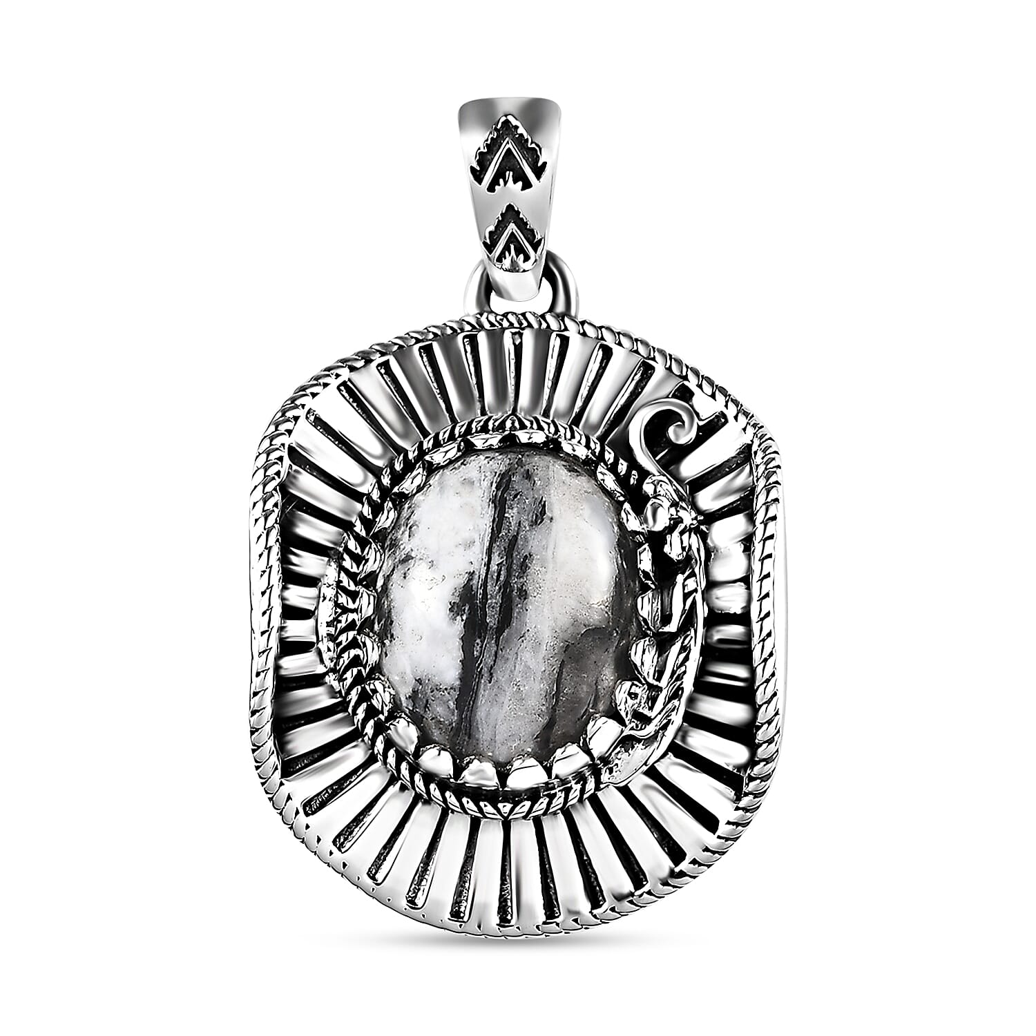 Artisan Crafted White Buffalo Cowboy Hat Pendant in Sterling Silver 5.30 ctw