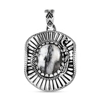 Artisan Crafted White Buffalo Cowboy Hat Pendant in Sterling Silver 5.30 ctw