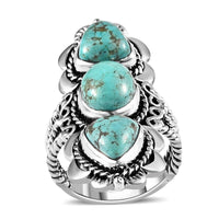 Premium Sierra Nevada Turquoise 3 Stone Ring in Sterling Silver (Size 10.0) 7.10 ctw