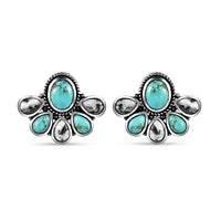 Artisan Crafted Sierra Nevada Turquoise and White Buffalo Stud Earrings in Sterling Silver 7.00 ctw