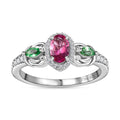 Ouro Fino Rubellite and Multi Gemstone Ring in Platinum Over Sterling Silver (Size 10.0) 0.85 ctw - Sticky add to cart bar