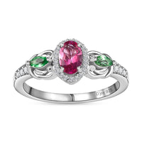 Ouro Fino Rubellite and Multi Gemstone Ring in Platinum Over Sterling Silver (Size 10.0) 0.85 ctw