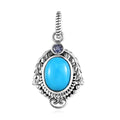 Artisan Crafted Premium Sleeping Beauty Turquoise and Tanzanite 1.65 ctw Leaf Pendant without Chain in Sterling Silver - Sticky add to cart bar
