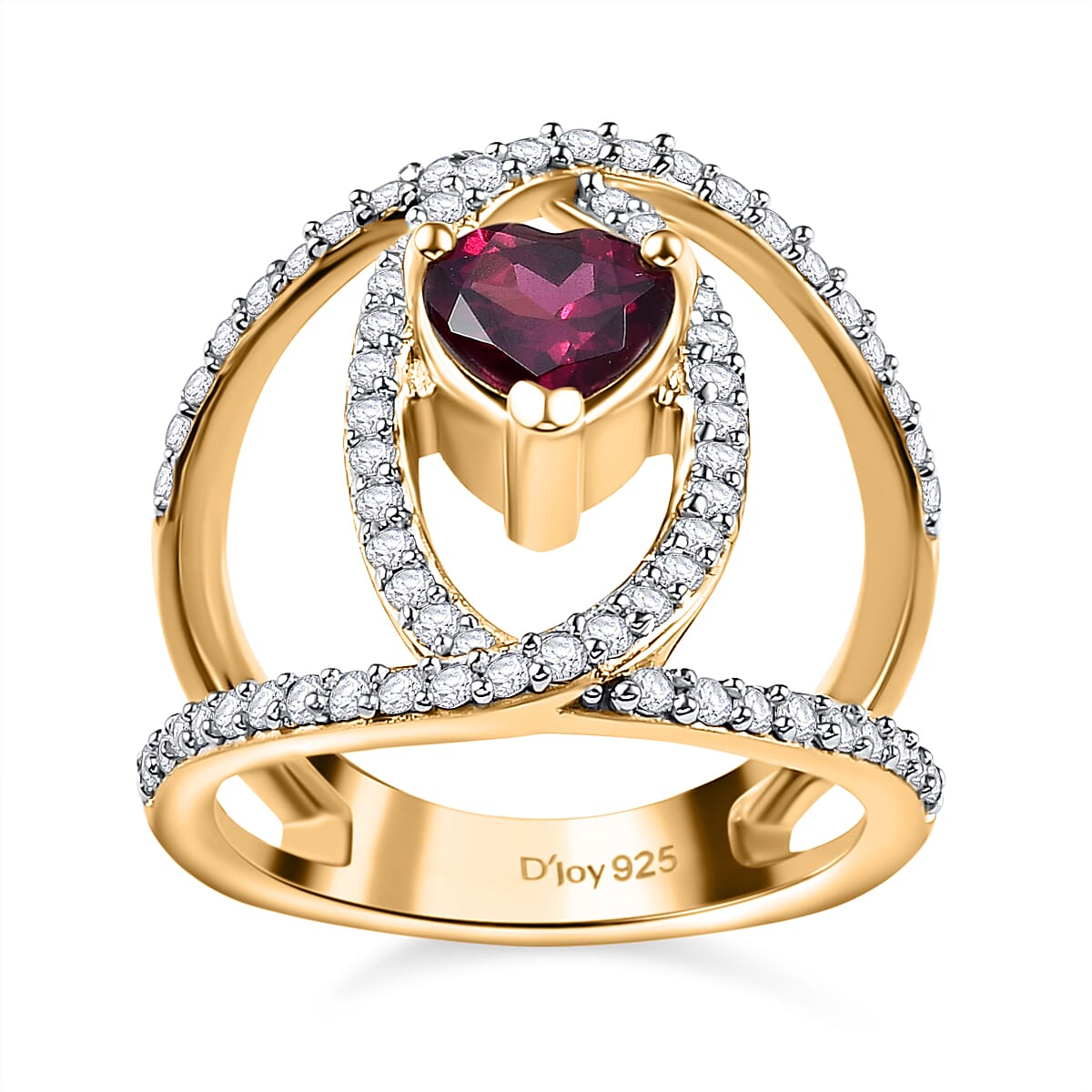 Orissa Rhodolite Garnet, Moissanite Ring in Vermeil YG Over Sterling Silver (Size 5.0) 1.70 ctw