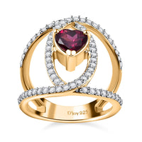 Orissa Rhodolite Garnet, Moissanite Ring in Vermeil YG Over Sterling Silver (Size 5.0) 1.70 ctw