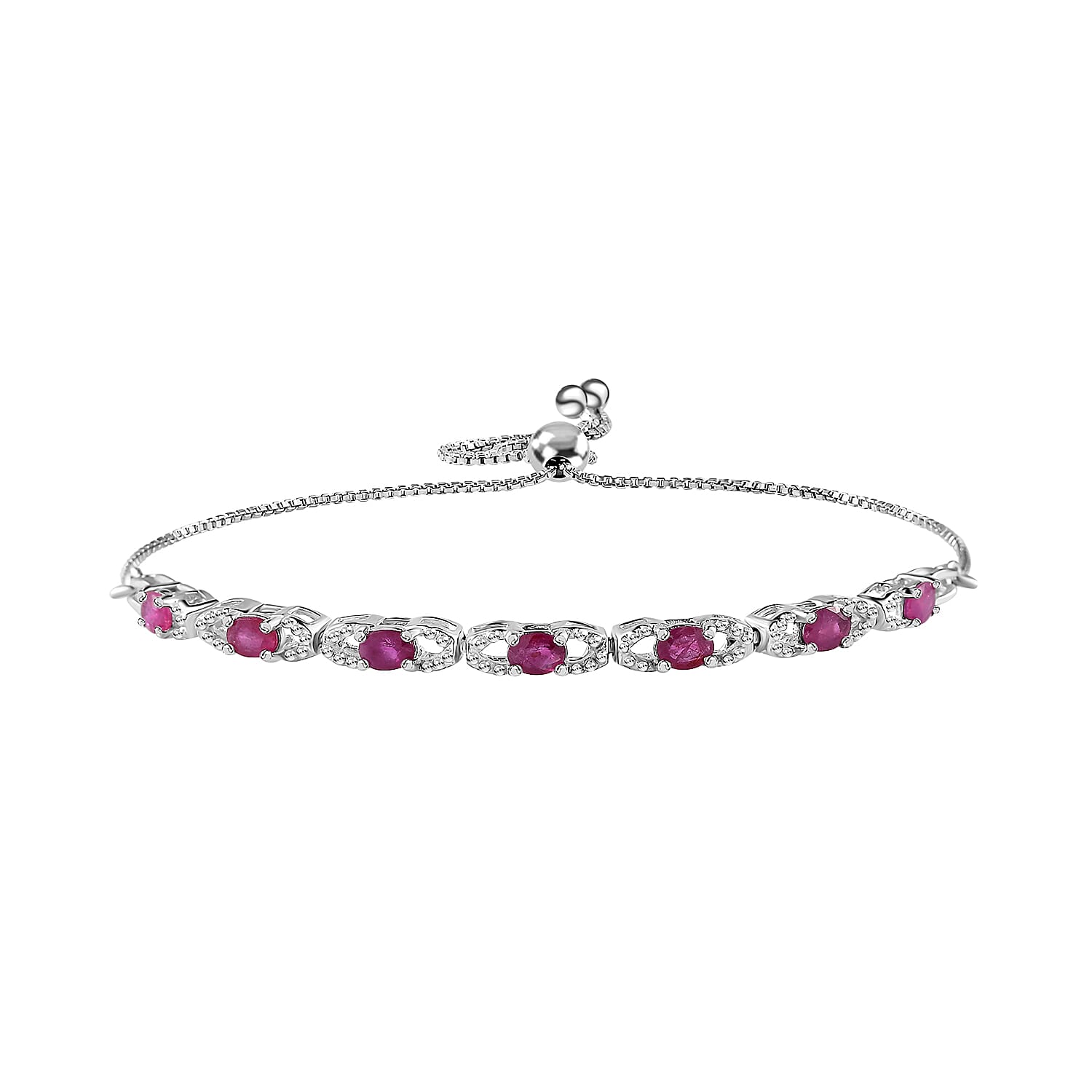 Premium Montepuez Ruby Bolo Bracelet in Platinum Over Sterling Silver 1.40 ctw