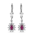 Premium Montepuez Ruby and White Zircon Sunburst Lever Back Earrings in Platinum Over Sterling Silver 0.85 ctw - Sticky add to cart bar
