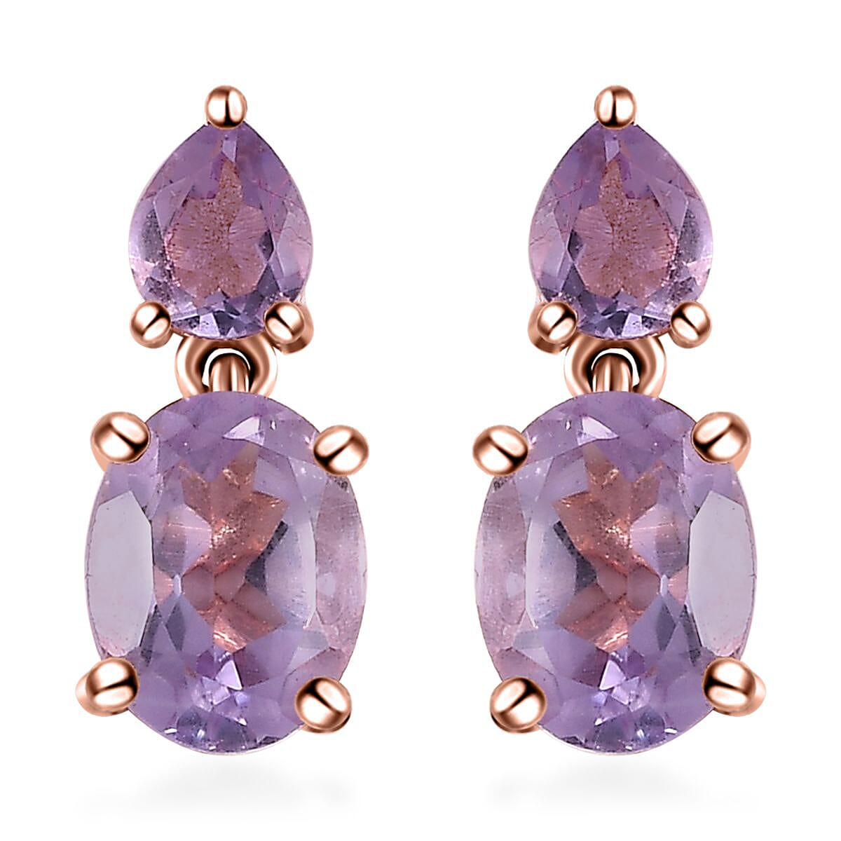 Rose De France Amethyst 2.90 ctw Stud Earrings in Vermeil Rose Gold Over Sterling Silver