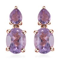 Rose De France Amethyst 2.90 ctw Stud Earrings in Vermeil Rose Gold Over Sterling Silver