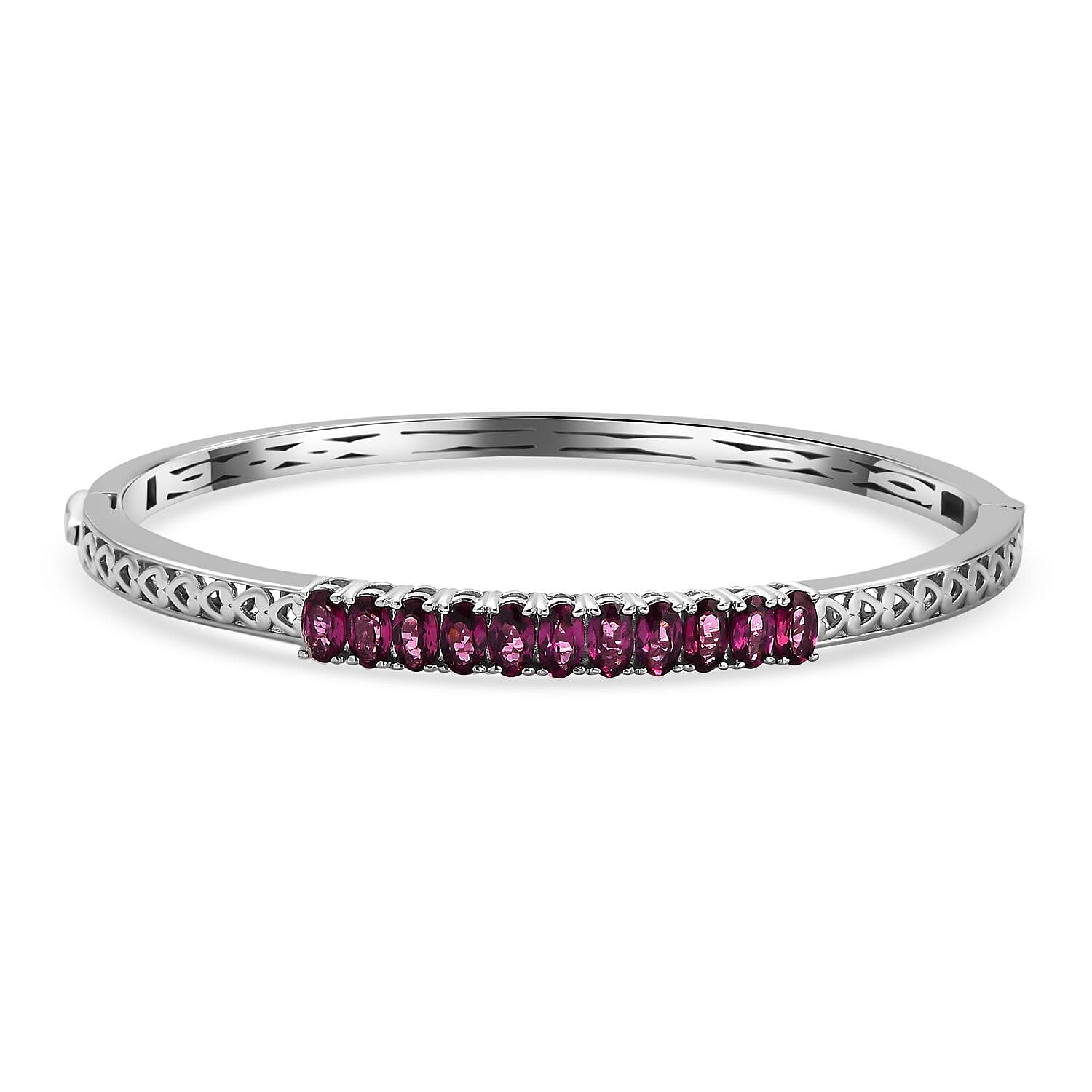 Premium Orissa Rhodolite Garnet Bangle Bracelet in Platinum Bond (6.50 In) 3.15 ctw