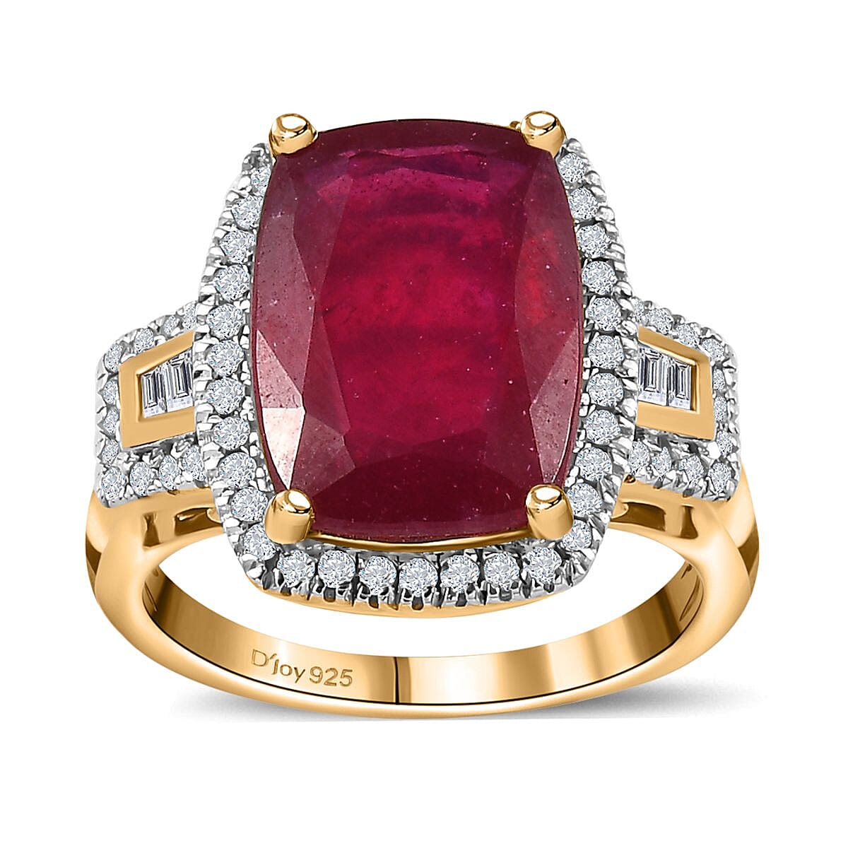 Niassa Ruby (FF) and White Zircon Halo Ring in Vermeil Yellow Gold Over Sterling Silver (Size 10.0) 11.60 ctw (Del. in 8-10 Days)