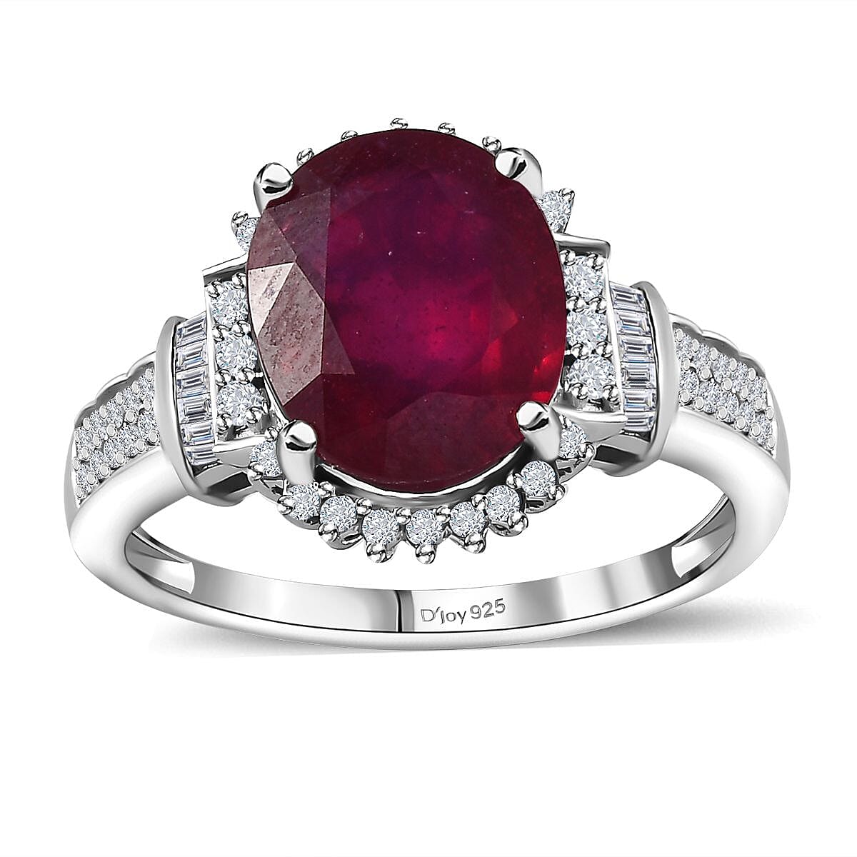 Niassa Ruby (FF) and White Topaz Ring in Platinum Over Sterling Silver (Size 10.0) 7.40 ctw (Del. in 8-10 Days)