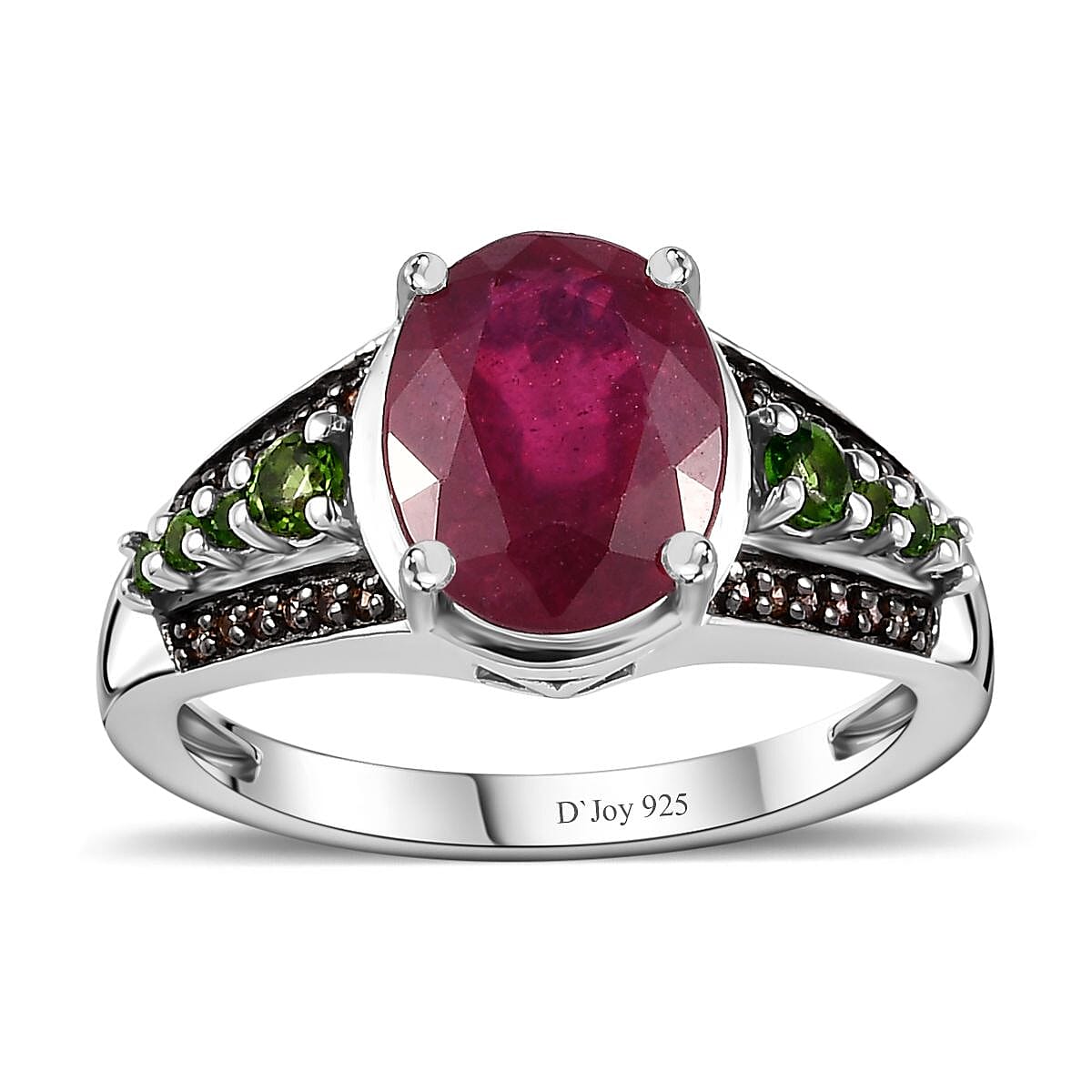 Niassa Ruby (FF) and Multi Gemstone Ring in Platinum Over Sterling Silver (Size 10.0) 4.00 ctw (Del. in 8-10 Days)