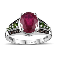 Niassa Ruby (FF) and Multi Gemstone Ring in Platinum Over Sterling Silver (Size 10.0) 4.00 ctw (Del. in 8-10 Days)