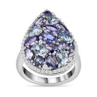 Tanzanite and Multi Gemstone Ring in Platinum Over Sterling Silver (Size 10.0) 3.80 ctw