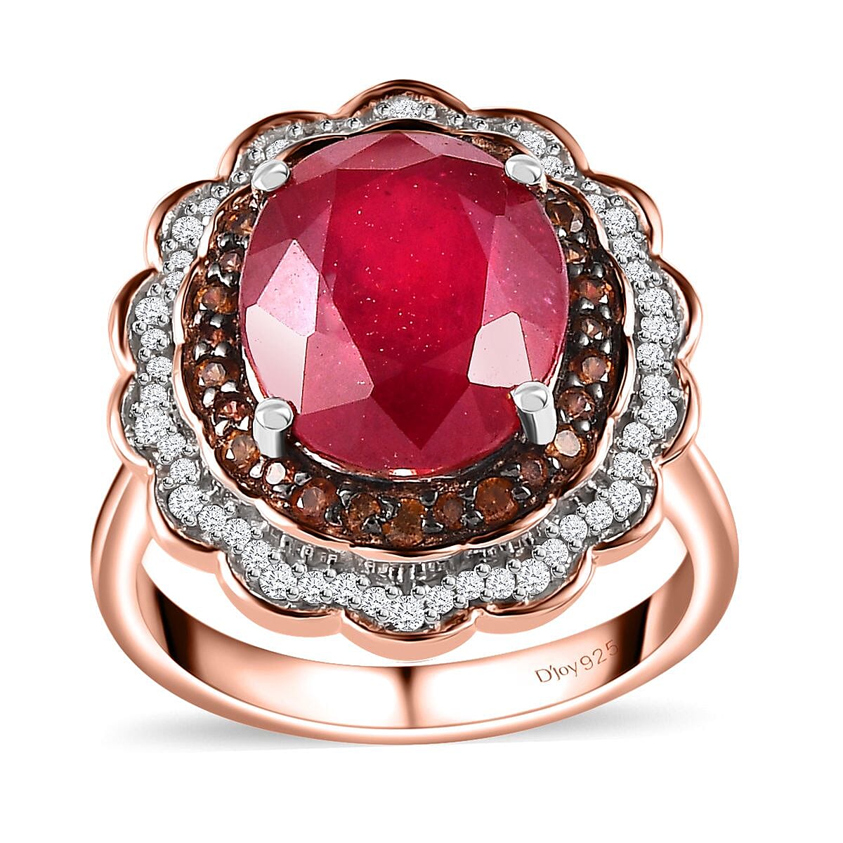 Niassa Ruby (FF), Brown and White Zircon Ring in Vermeil Rose Gold Over Sterling Silver (Size 10.0) 7.65 ctw (Del. in 8-10 Days)