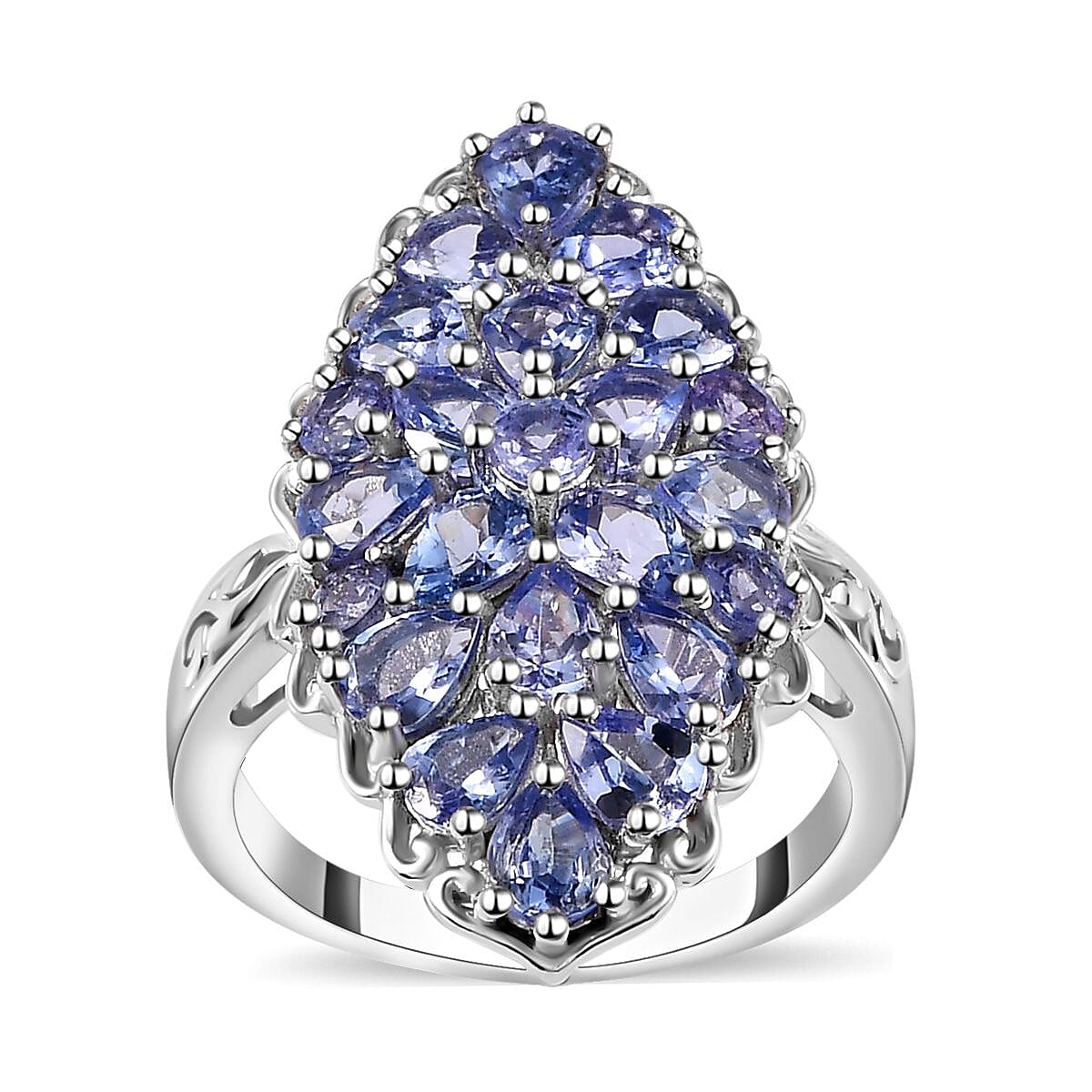 Tanzanite Elongated Ring in Platinum Over Sterling Silver (Size 10.0) 3.00 ctw