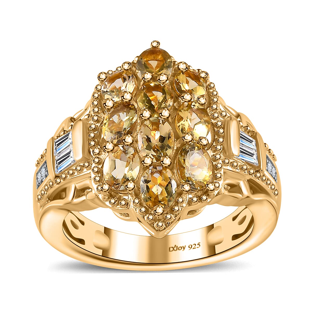 Golden Tanzanite and White Zircon Ring in Vermeil Yellow Gold Over Sterling Silver (Size 10.0) 2.00 ctw