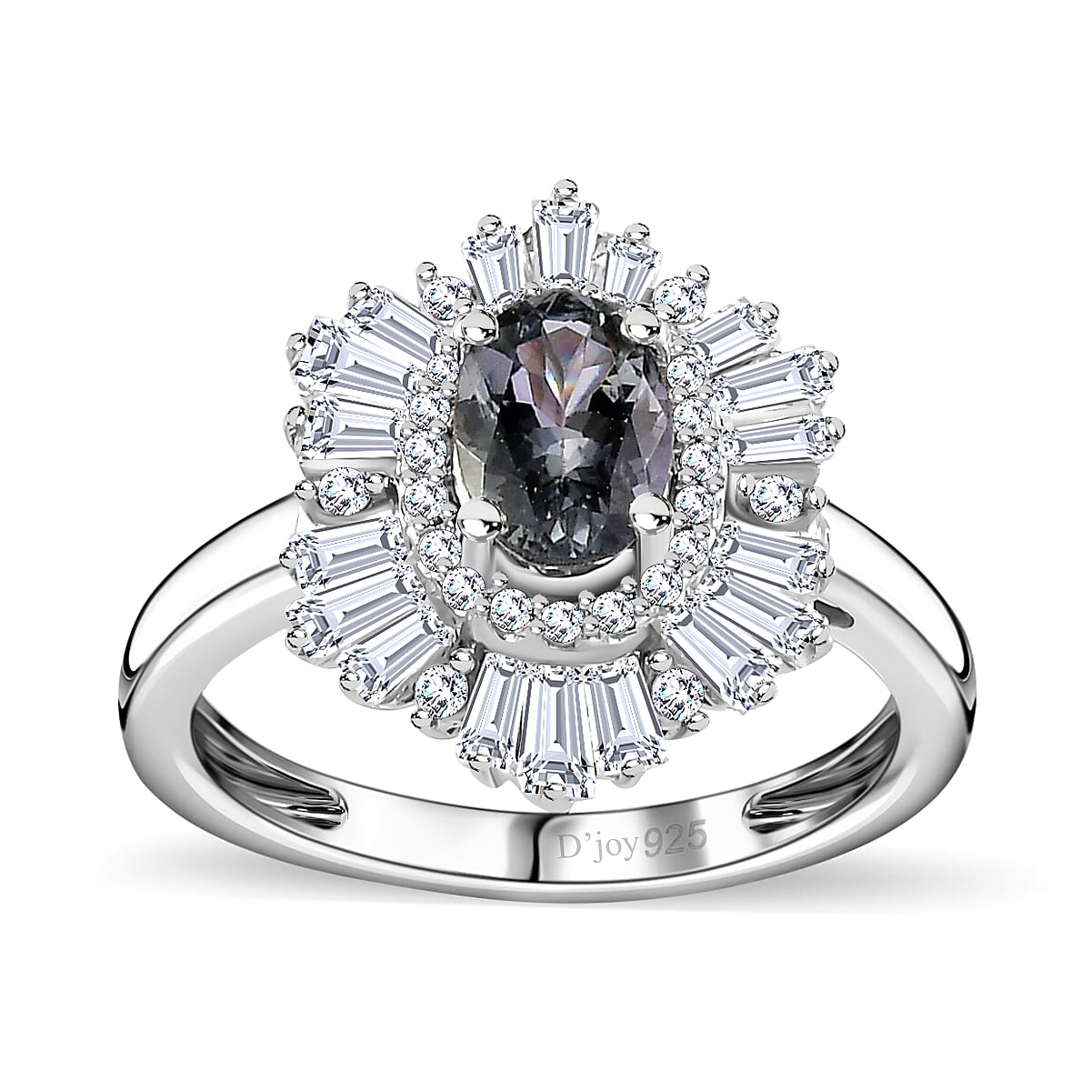 Green Tanzanite and White Zircon Ring in Platinum Over Sterling Silver (Size 10.0) 2.15 ctw