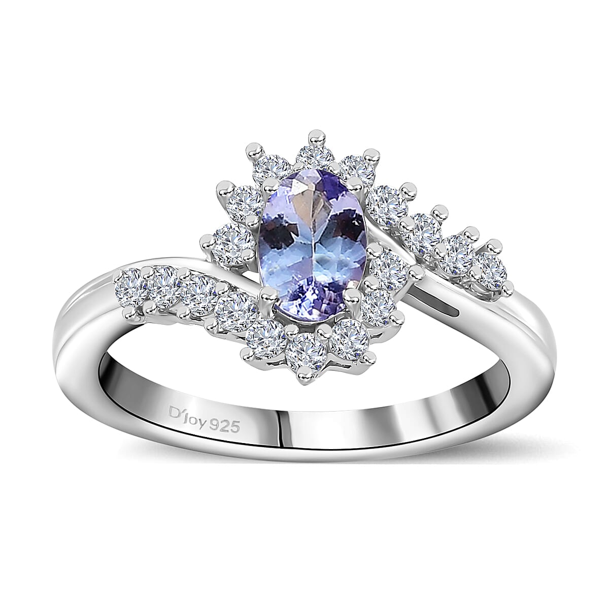 Peacock Tanzanite and White Zircon Ring in Platinum Over Sterling Silver (Size 10.0) 0.75 ctw
