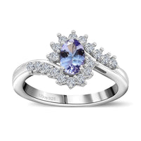 Peacock Tanzanite and White Zircon Ring in Platinum Over Sterling Silver (Size 10.0) 0.75 ctw