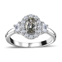 Green Tanzanite and White Zircon Ring in Platinum Over Sterling Silver (Size 10.0) 1.25 ctw