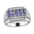 Tanzanite and White Zircon Ring in Platinum Over Sterling Silver (Size 10.0) 1.50 ctw - Sticky add to cart bar