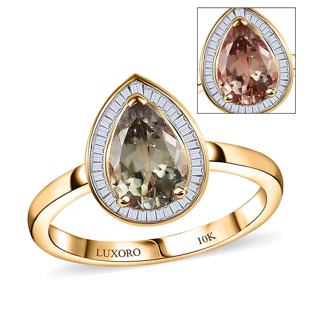 Luxoro 10K Yellow Gold AAA Turkizite and G-H I2 Diamond Halo Ring (Size 7.0) 2.40 ctw (Del. in 10-12 Days)