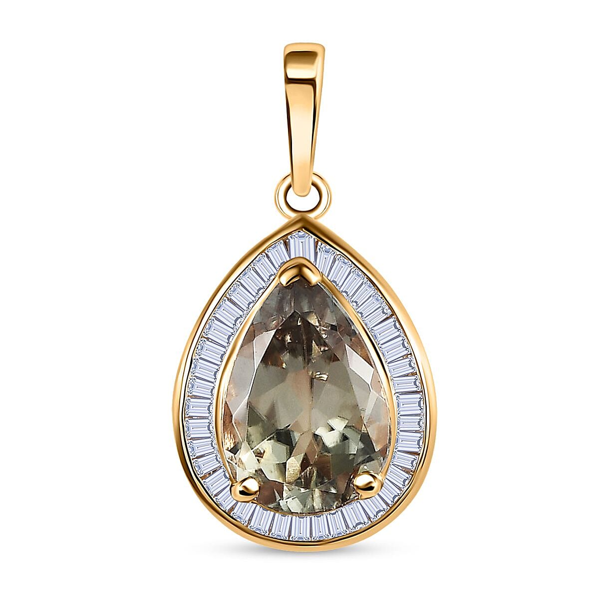 Luxoro AAA Turkizite and G-H I2 Diamond 2.40 ctw Halo Pendant in 10K Yellow Gold