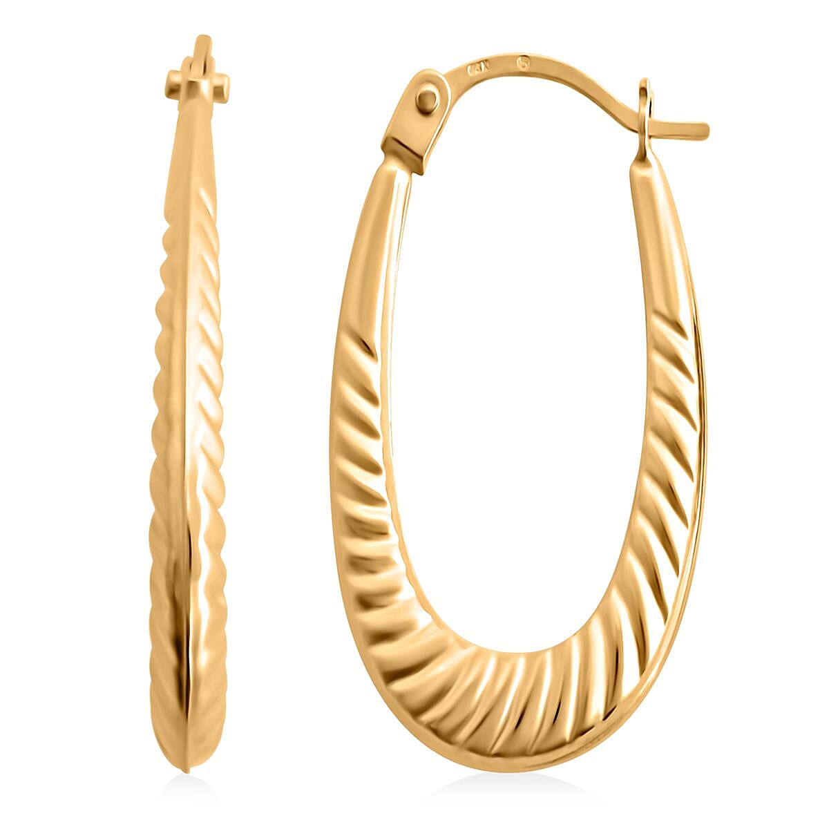 14K Yellow Gold Textured Hoop Earrings 0.55 Grams