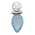 Sajen Silver Rainbow Paraiba Drusy Quartz and Mother Of Pearl Carved Pendant in Sterling Silver 45.00 ctw - Sticky add to cart bar