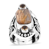 Sajen Silver Rutilated Quartz, Brazilian Citrine Ring in Sterling Silver (Size 8.0) 6.75 ctw