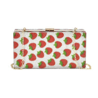 Red Strawberries Print Iron with Crystal Clutch Bag (8"x2.4"x4") with 2pcs Shoulder Chain Strap