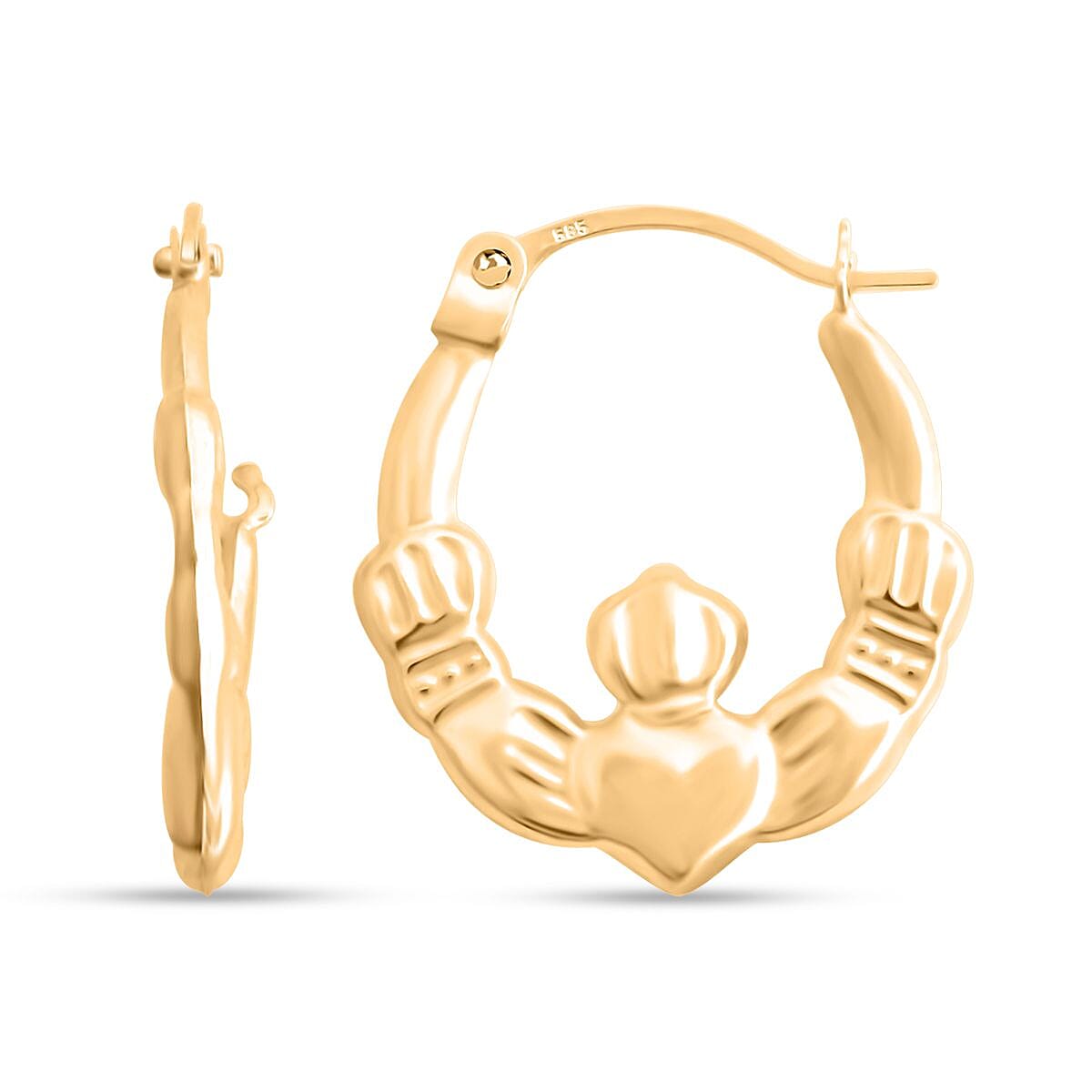 14K Yellow Gold Claddagh Hoop Earrings (0.50 g)