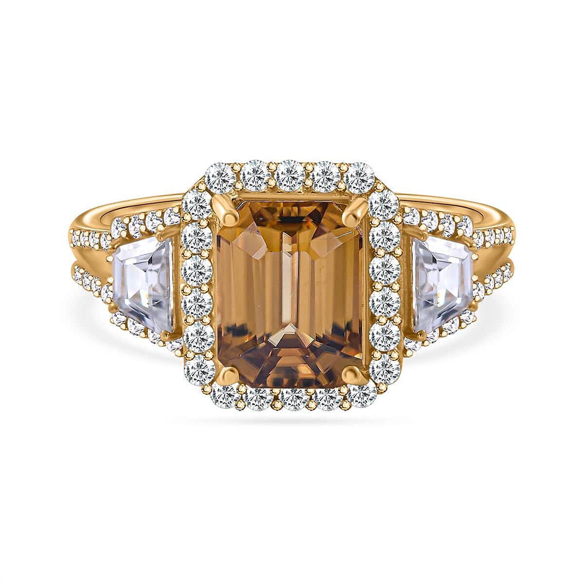 Luxoro 10K Yellow Gold Premium Yellow Zircon and White Zircon Halo Ring (Size 10.0) 5.35 ctw