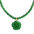 Green Jade (D) 368.00 ctw Carved Rose Pendant with Beaded Necklace in 18K Vermeil Yellow Gold Over Sterling Silver 20 Inches - Sticky add to cart bar