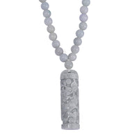 Natural Jade Carved Dragon Beaded Necklace 20 Inches in Rhodium Over Sterling Silver 308.00 ctw