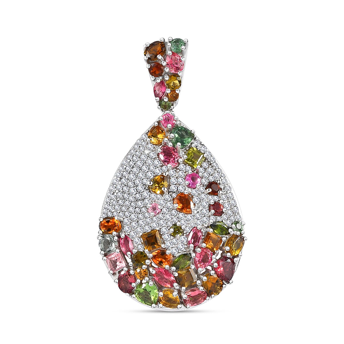 Multi-Tourmaline and Moissanite 6.60 ctw Pendant without Chain in Platinum Over Sterling Silver