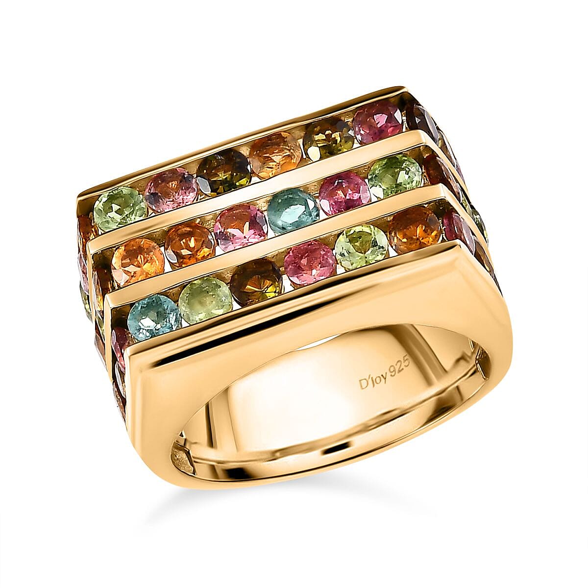 Multi-Tourmaline Men's Ring in Vermeil YG Over Sterling Silver (Size 10.0) 4.65 ctw