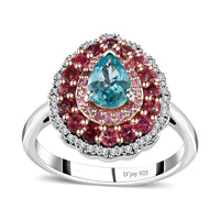 Madagascar Paraiba Apatite, Multi Gemstone Ring in Vermeil RG and Platinum Over Sterling Silver (Size 10.0) 1.75 ctw
