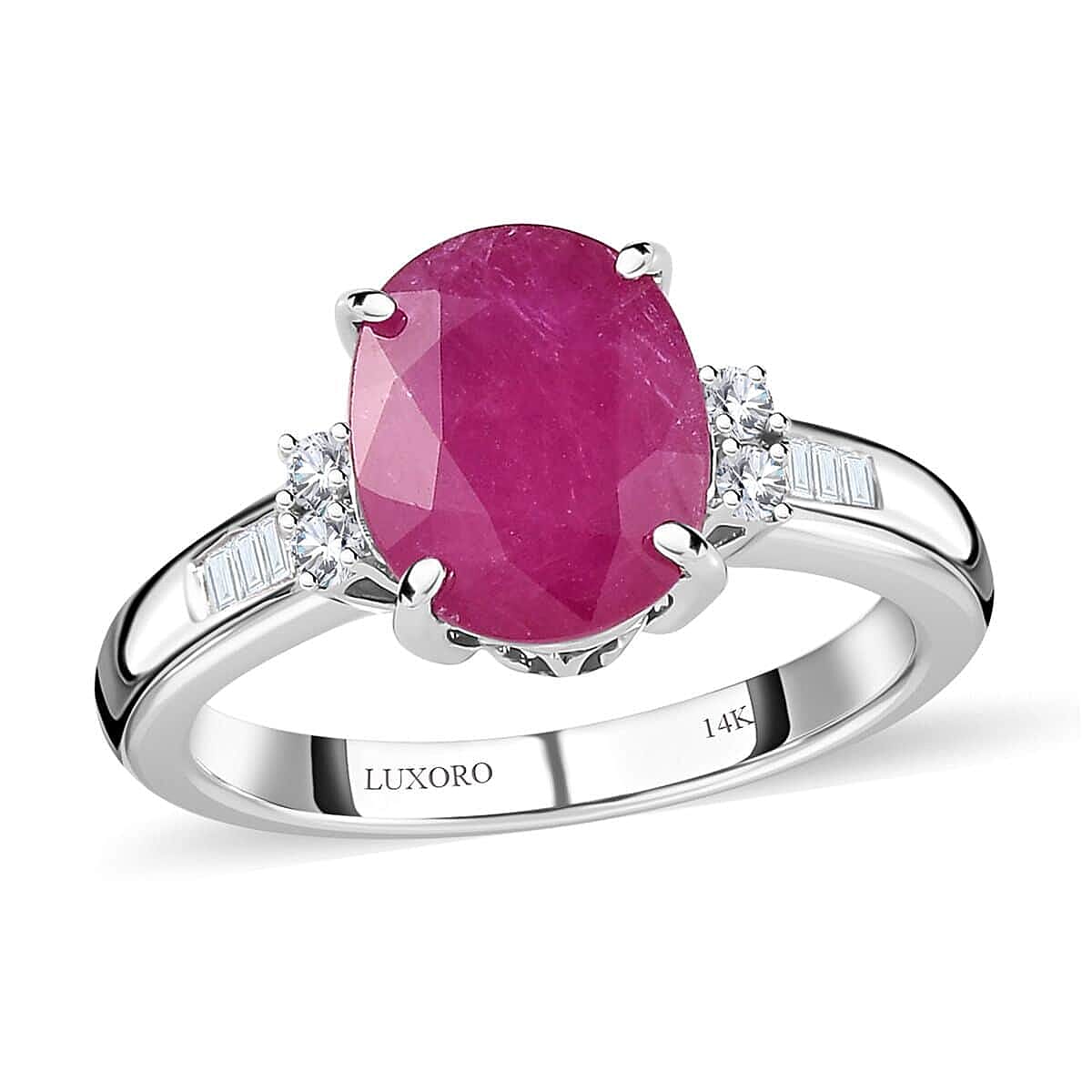 Luxoro 14K White Gold AAA Mozambique Ruby, Diamond (G-H, I2) Ring (Size 10.0) 3.25 ctw