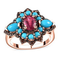 Ouro Fino Rubellite and Multi Gemstone Ring in Vermeil Rose Gold Over Sterling Silver (Size 10.0) 2.35 ctw (Del. in 8-10 Days)