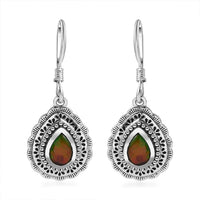 Artisan Crafted Canadian Ammolite Fish Hook Earrings in Sterling Silver