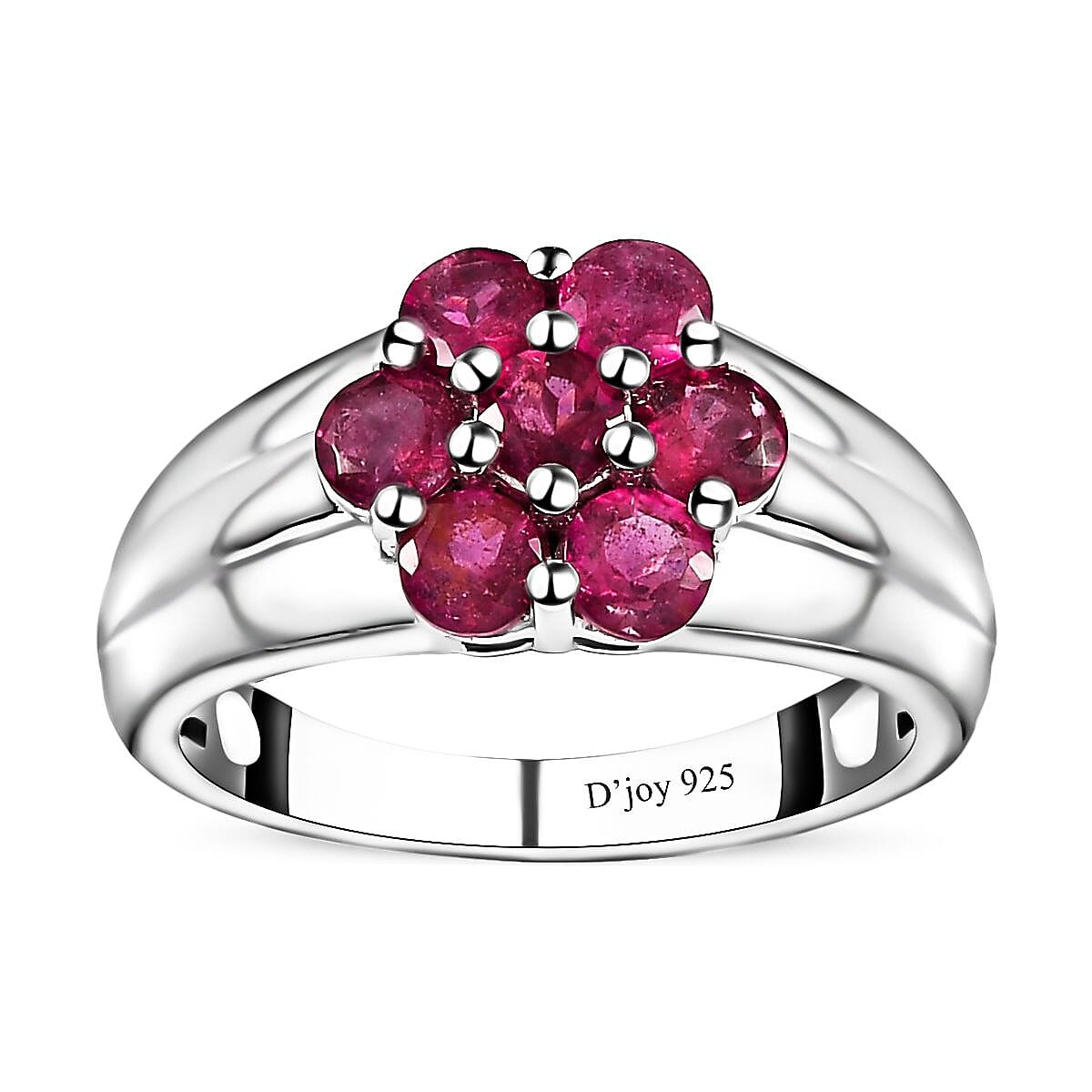 Ouro Fino Rubellite Floral Ring in Platinum Over Sterling Silver (Del. in 8-10 Days) 1.25 ctw